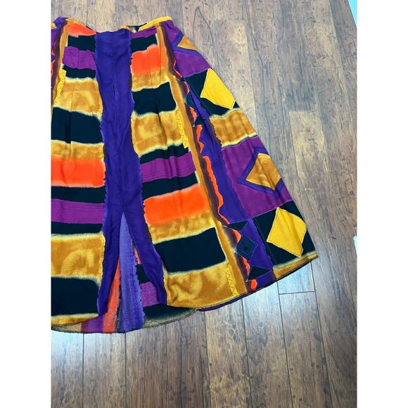 Vtg Maren Mystics Rayon Colorful Tribal Tropical Block Print Boho Midi Skirt SM - Picture 5 of 7
